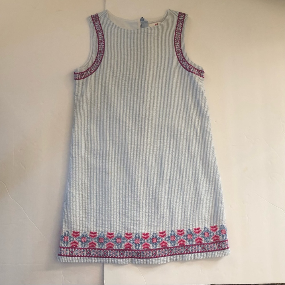 Vineyard Vines Embroidered Lined Seersucker Dress Blue/White Pinstripe